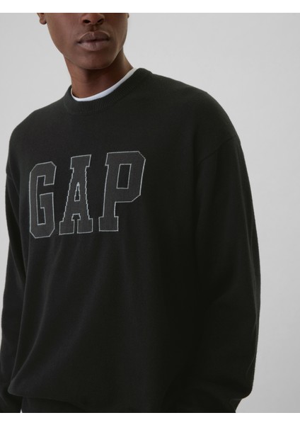 Erkek Siyah Gap Logo Relaxed Intarsia Kazak modelleri