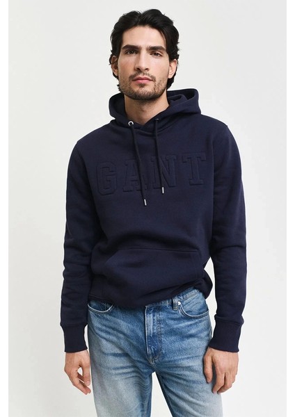 Erkek Lacivert Regular Fit Kapüşonlu Sweatshirt