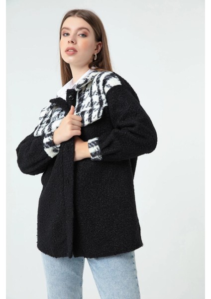 Kadın Ekose Desen Ceket - Siyah