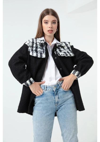 Kadın Ekose Desen Ceket - Siyah fiyatları