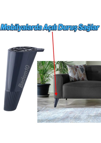 Mobilya Yükseltici Baza Ayağı Koltuk Kanepe Altı Puf Ayakları Açılı Konik 12 cm Antrasit Ayak