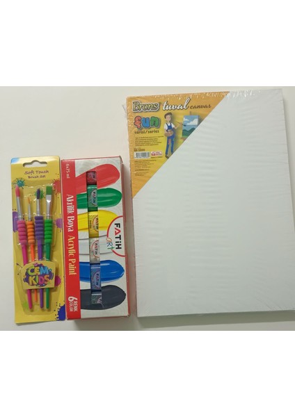 Akrilik Boya 6 Renk 75ML - Cem Fırça Seti 4lü - Brons Tuval 25*35