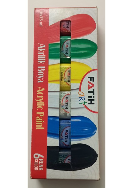 Akrilik Boya 6 Renk 75ML - Cem Fırça Seti 4lü - Brons Tuval 25*35