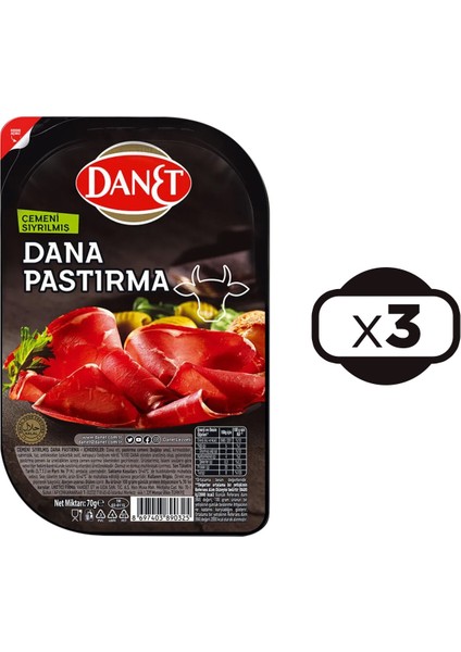 Dana Pastırma Çemeni Sıyrılmış Dilimli 70 G x 3 Adet