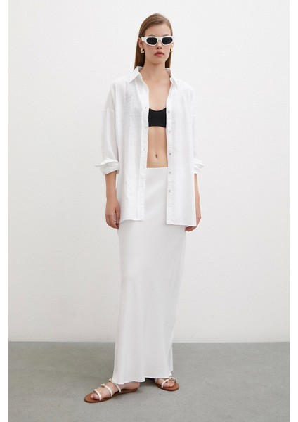 Oversize Keten Gömlek Beyaz fiyatları