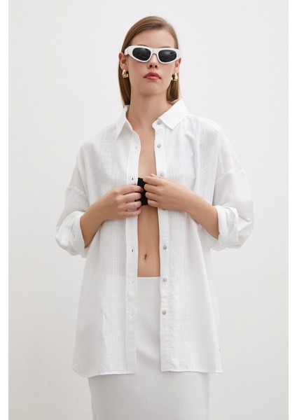 Oversize Keten Gömlek Beyaz fırsatları