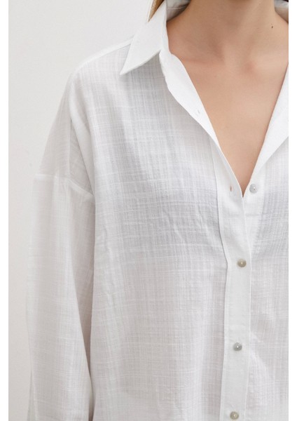 Oversize Keten Gömlek Beyaz indirimleri