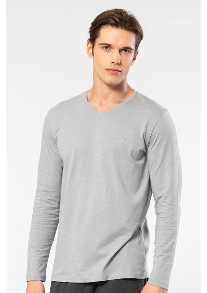 Erkek %50 Modal, %50 Pamuk V Yaka Uzunkol T-Shirt