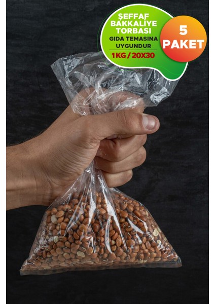 Naylon Şeker Bakliyat Buzdolabı Bakkaliye Torbası Gıdaya Uygun 20 x 30 cm 1 kg Kapasite 5 Paket modelleri