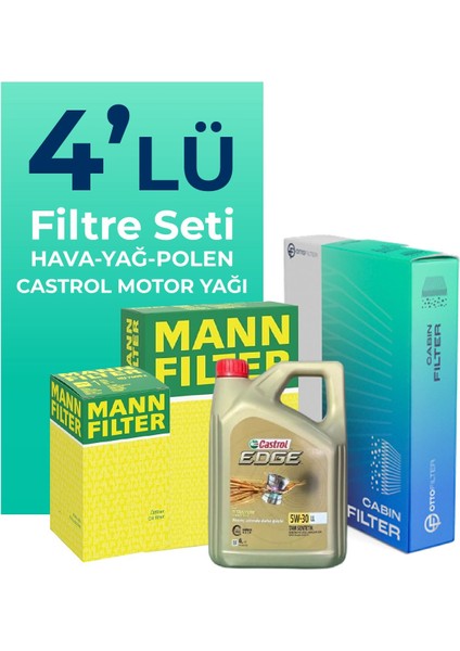 MANN BMW 1.16i Filtre Bakım Seti Castrol Motor Yağlı (2011-2015) 4 Lü