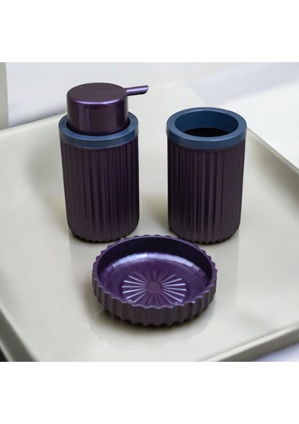 3 Parça Sert Plastik Banyo Seti / Sıvı Sabunluk Diş Fırçalık ve Katı Sabunluk