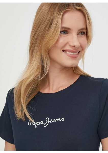 Bisiklet Yaka Baskılı Lacivert Kadın T-Shirt PL505827 fiyatları