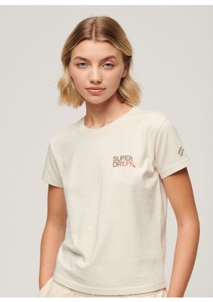 Yuvarlak Yaka Baskılı Ekru Kadın T-Shirt W1011375A modelleri