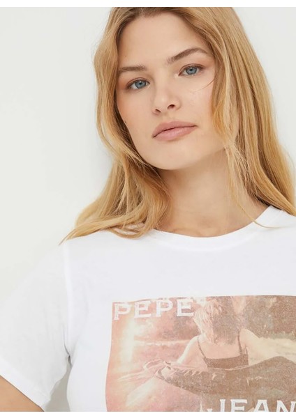 Bisiklet Yaka Baskılı Beyaz Kadın T-Shirt PL505744 fiyatları