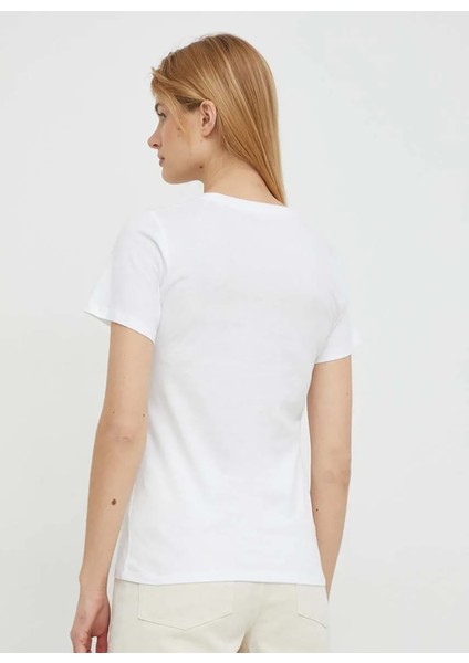 Bisiklet Yaka Baskılı Beyaz Kadın T-Shirt PL505744 modelleri