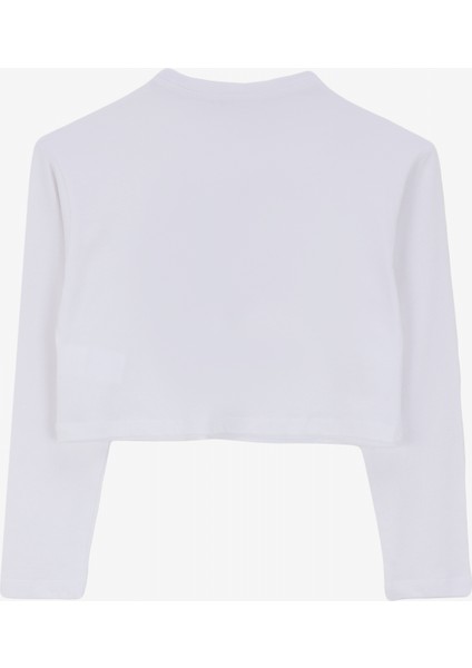 Ekru Kız Çocuk Bisiklet Yaka Oversize Simli Uzun Kollu T-Shirt J4WG-TST7567 fiyatları