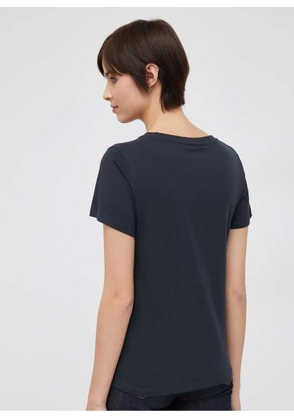 Bisiklet Yaka Baskılı Siyah Kadın T-Shirt PL505480 modelleri