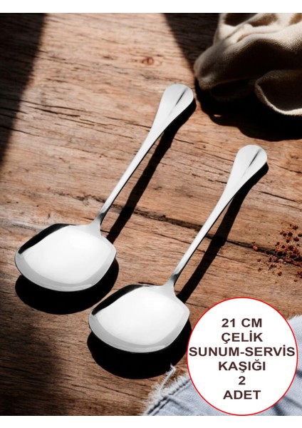 Çelik 21 cm 2 Adet  Servis Kaşığı / Sunum Kaşığı