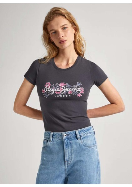 Bisiklet Yaka Baskılı Koyu Gri Kadın T-Shirt PL505834 fiyatları