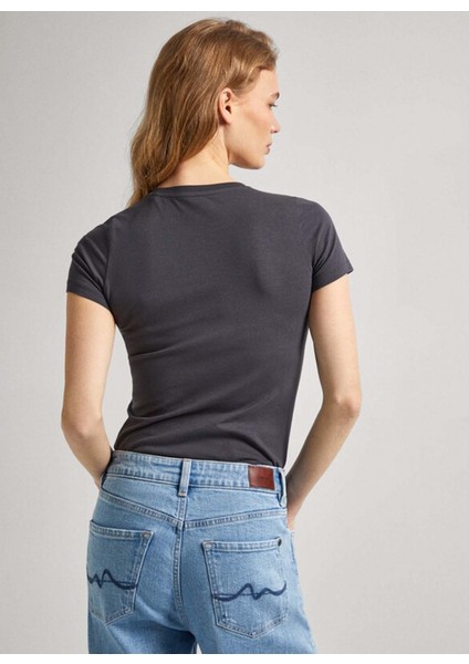 Bisiklet Yaka Baskılı Koyu Gri Kadın T-Shirt PL505834 fırsatları