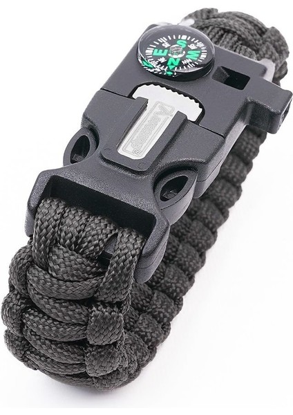 Çok Fonksiyonlu Paracord Siyah Bileklik