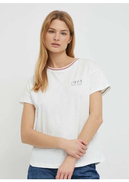 Yuvarlak Yaka Baskılı Ekru Kadın T-Shirt PL505746 fiyatları