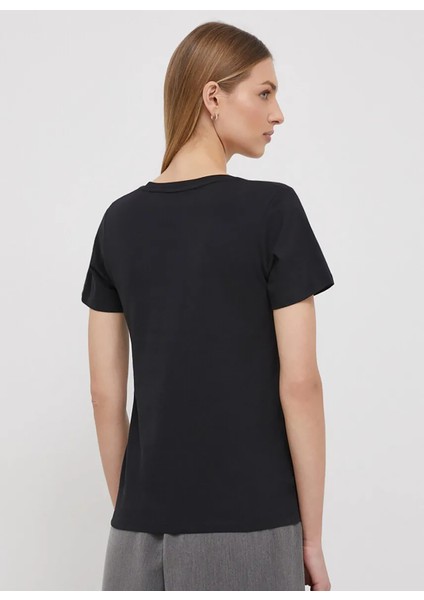 Bisiklet Yaka Baskılı Siyah Kadın T-Shirt PL505747 modelleri