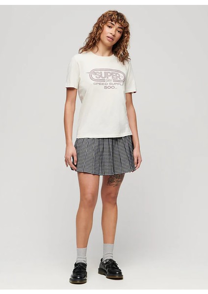 Yuvarlak Yaka Baskılı Ekru Kadın T-Shirt W1011388A