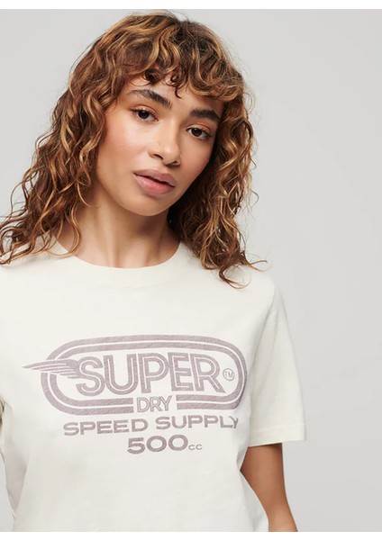 Yuvarlak Yaka Baskılı Ekru Kadın T-Shirt W1011388A modelleri