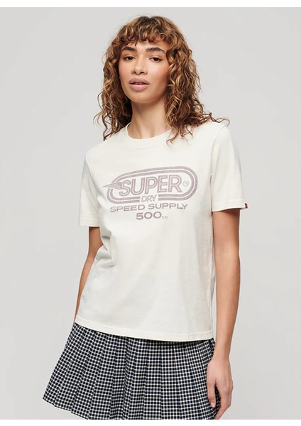 Yuvarlak Yaka Baskılı Ekru Kadın T-Shirt W1011388A fırsatları