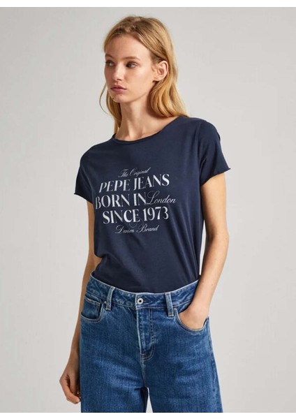 Bisiklet Yaka Baskılı Lacivert Kadın T-Shirt PL505822 fiyatları