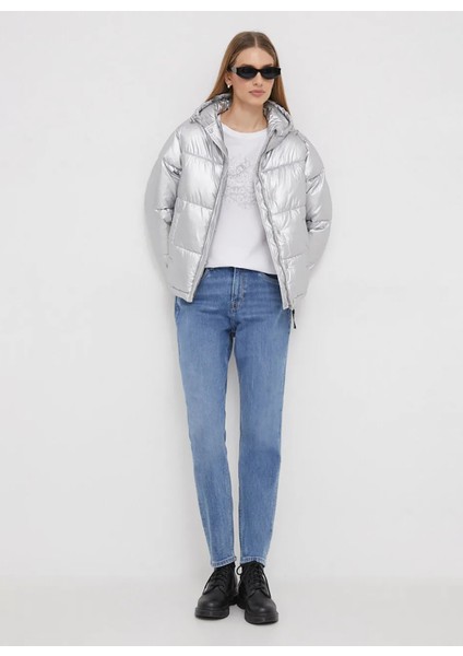 Bisiklet Yaka Baskılı Beyaz Kadın T-Shirt PL505747