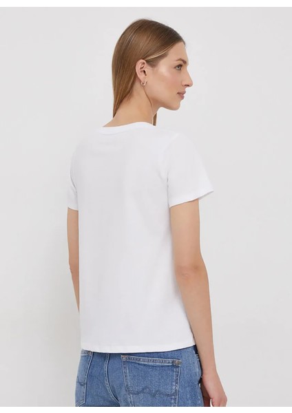 Bisiklet Yaka Baskılı Beyaz Kadın T-Shirt PL505747 modelleri