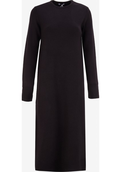 Bisiklet Yaka Düz Siyah Uzun Kadın Elbise M4WL-ELB-1152