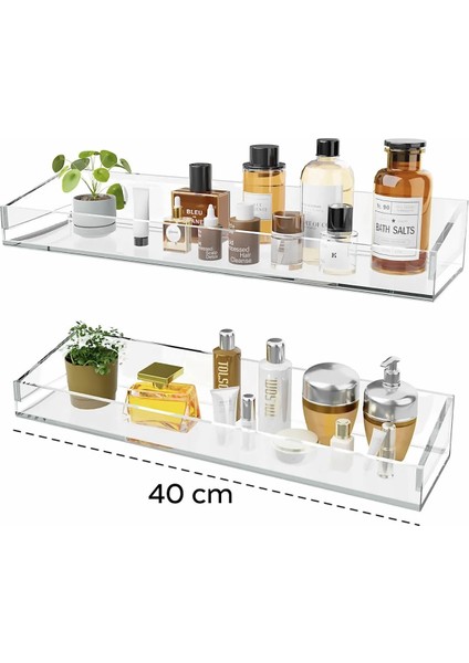 2'li Mutfak Banyo Düzenleyici Pleksi Raf 40 cm x 10 cm + 4 Adet Pin Askı fırsatları