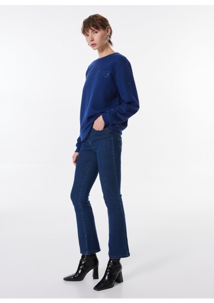 Normal Bel Düz Paça Flare Mavi Kadın Denim Pantolon Georgıa Skınny Flared