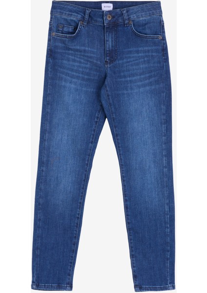 Yüksek Bel Dar Paça Slim Fit Koyu Mavi Kadın Denim Pantolon Shelby Slım
