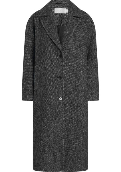 Antrasit Kadın Kaban Melange Long Yün Coat