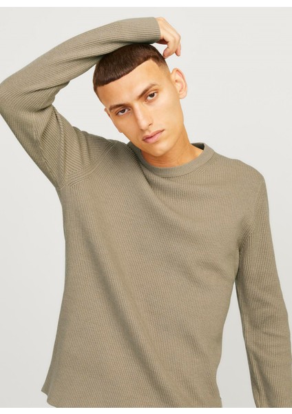 Dik Yaka Fitted Kahve Erkek Kazak 12257771_JJEPERFECT Knıt Crew Neck
