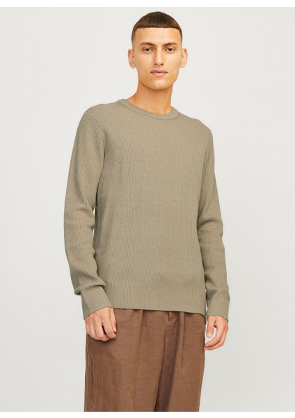Dik Yaka Fitted Kahve Erkek Kazak 12257771_JJEPERFECT Knıt Crew Neck