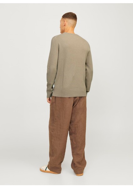 Dik Yaka Fitted Kahve Erkek Kazak 12257771_JJEPERFECT Knıt Crew Neck