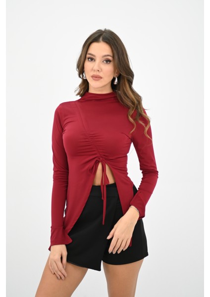 Kadın Önü Büzgü Detaylı Crop Bluz 1867-25