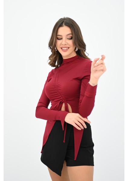 Kadın Önü Büzgü Detaylı Crop Bluz 1867-25