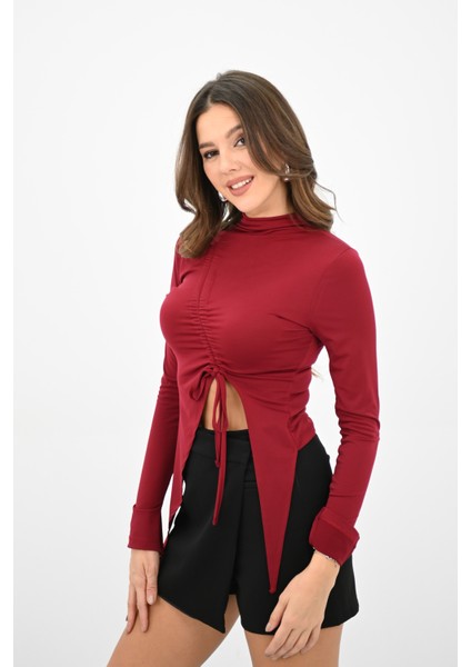 Kadın Önü Büzgü Detaylı Crop Bluz 1867-25