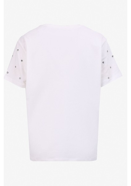 Bisiklet Yaka Taşlı Ekru Kadın T-Shirt M4WL-TST-1900 fiyatları
