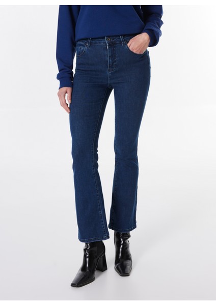 Normal Bel Düz Paça Flare Mavi Kadın Denim Pantolon Georgıa Skınny Flared fırsatları