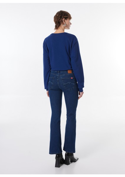 Normal Bel Düz Paça Flare Mavi Kadın Denim Pantolon Georgıa Skınny Flared indirimleri