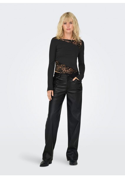 Yüksek Bel Rahat Siyah Kadın Pantolon Onlkırı Hw Str Faux Leather Pnt fiyatları