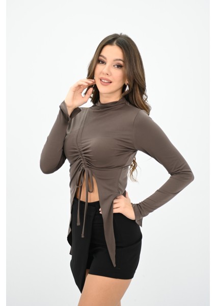 Kadın Önü Büzgü Detaylı Crop Bluz 1867-25