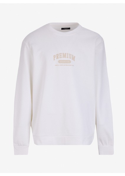 Bisiklet Yaka Kırık Beyaz Erkek Sweatshırt Exc 12275176_JPRBLAHAF Sweat Crew